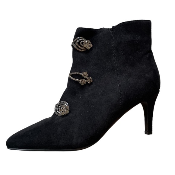 EUC Midnight Velvet Heel Booties with Decorative Jeweled Buckles size 11 - Picture 2 of 5